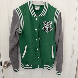 Hogwarts Crest Kids Varsity Jacket - Green & Gray